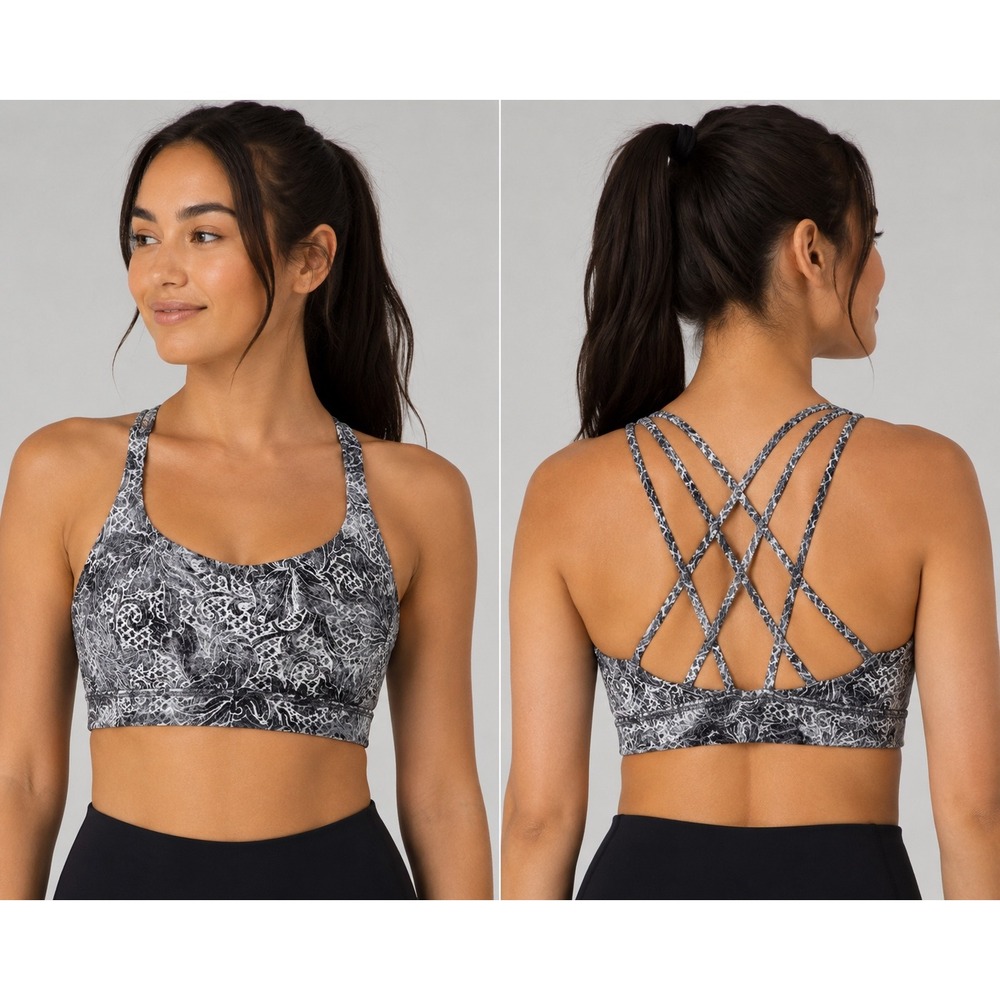 Lululemon Free To Be Serene Sports Bra S 8 Black Serigraph Starlight Strap Back